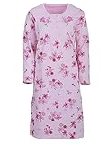 LUCKY Nachthemd Damen Thermo Langarm Blumen Winter Knöpfe Größe M L XL XXL, Größe:L, Farbe:Rosa
