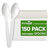 ECOLipak 150 Pcs Disposable Spoons, 6.7' Large Size White Disposable Spoons, Heavy Duty No Plastic Spoons for Party, BBQ, Picnic