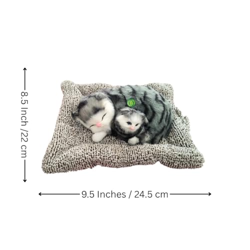 Image of Realistic Sleeping Cat Plush - Mother & Kitten Set, Soft Decorative Toy for Kids, Home & Car Decor, 25 x 20 cm (Grey Stripes)