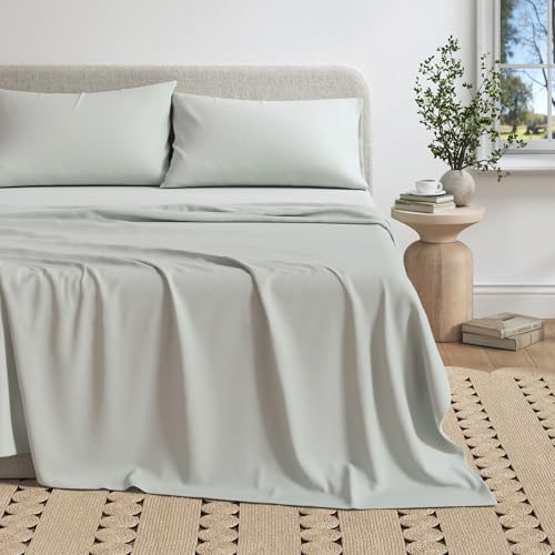 Image of Great Bay Home Cotton Jersey Knit King Sheet Set - Ultra-Soft, Stretchy, Heathered Melange Bed Sheets - Cozy, Soft T-Shirt Sheet & Pillowcase Set (Heathered Aqua)