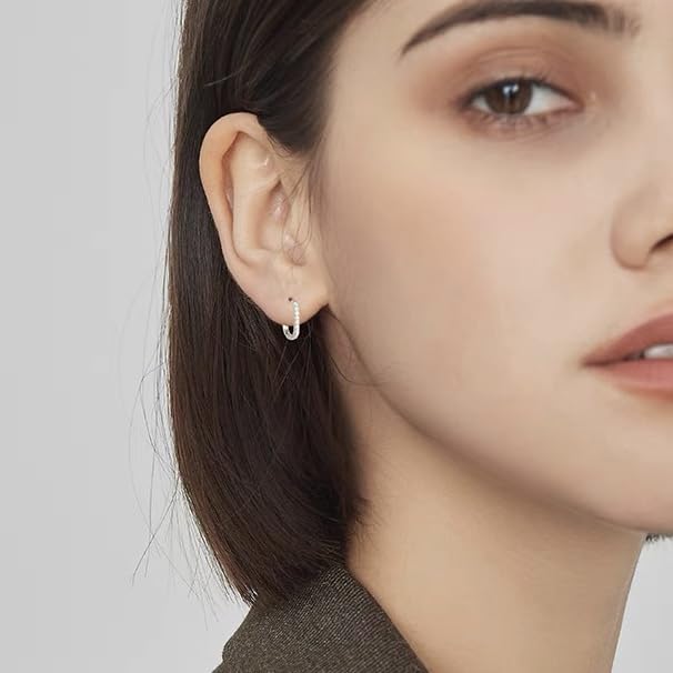 925 Sterling Silver Gold Diamond Hoop Earrings for Women Teens, Hypoallergenic Small Dainty CZ Square Huggies Paperclip Earring, U Hoop Earrings Minimalist2