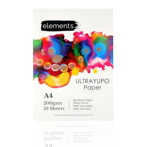 Elements Ultra Yupo Paper A4 | 200 GSM Synthetic Paper | Waterproof & Recyclable – 10 Sheets for Alcohol Inks, Watercolours & More