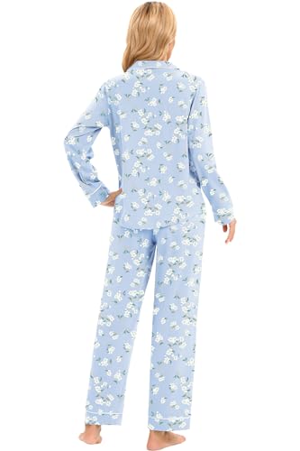 Image of LUBOT 100% Cotton Pajamas for Women Pajama Set Soft 2 Piece Sleepwear PJ Set Long Sleeve Knit Button Cozy Loungewear XS-XXL
