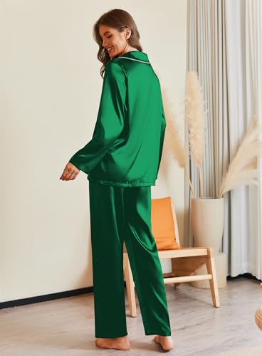 Image of Ekouaer Pajamas For Women Set Silk Pjs 2 Piece Satin Sleepwear Long Sleeve Button Down Lounge Sets With Pant