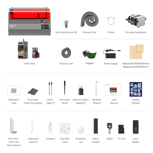 Creality Falcon2 Pro 60W Laser Engraver-Desktop Diode 240000mW Output with Integrated Enclosure, Camera&Air Assist for Batch Process, 700mm/s, Laser Cutter and Engraver Machine for Wood/Acrylic by Creality - Image 9