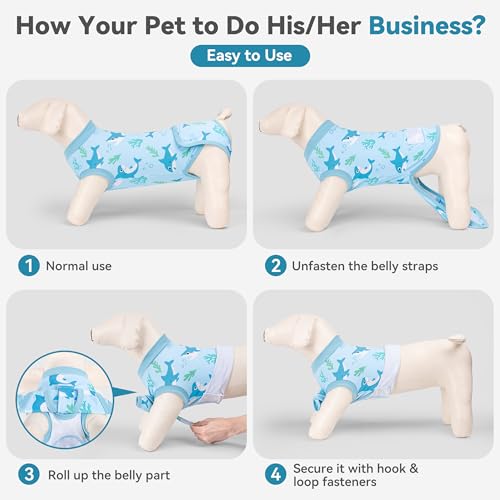 Image of cyeollo Dog Surgery Recovery Suit, Soft Surgical Body Suits for Female Male Dog, Comfy Spay Neuter Onesie for Small Medium Dogs, E-Collar & Cone Alternative, Anti-Licking Wound Pet Clothes, Shark L
