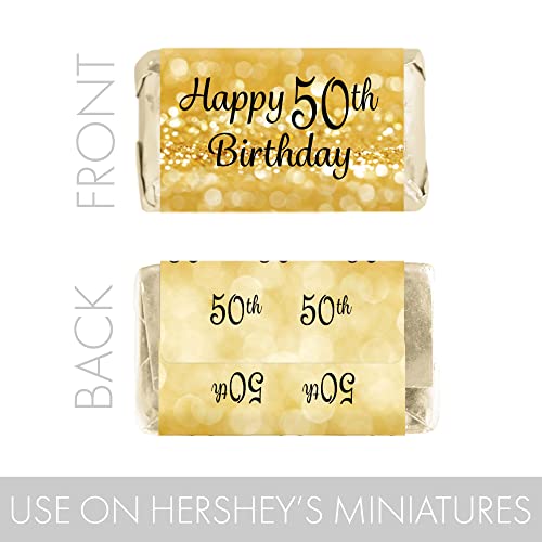 Black And Gold 50Th Birthday Party Mini Candy Bar Wrappers - 45 Stickers #TOP3