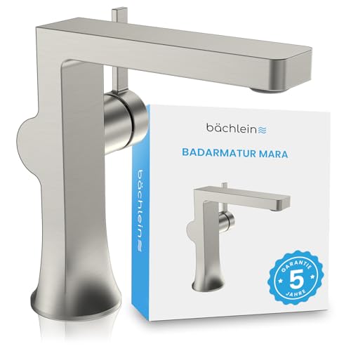 Bächlein Badarmatur Mara in modernem Design, Einhebelmischer mit langlebiger Keramikkartusche und Montage-Set, Bad Wasserhahn Edelstahl gebürstet