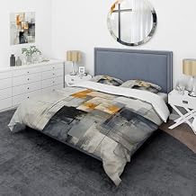 DesignQ Abstract Bedding Cover Set - Abstract Grey Modern Bed Set with 2 Bedding Shams for Home Bedroom - Abstract Yellow and Black Swirl Composition Bedding Set - Twin