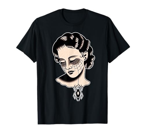 Black Widow Goth Girl Spider Tattoo Flash T-Shirt