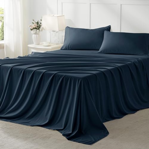 Anluoer Twin Size Bed in a Bag 5 Pieces, Navy Blue Bed Comforter Set with Sheets, All Season Bedding Sets with 1 Comforter, 1 Pillow Sham, 1 Pillowcase, 1 Flat Sheet, 1 Fitted Sheet