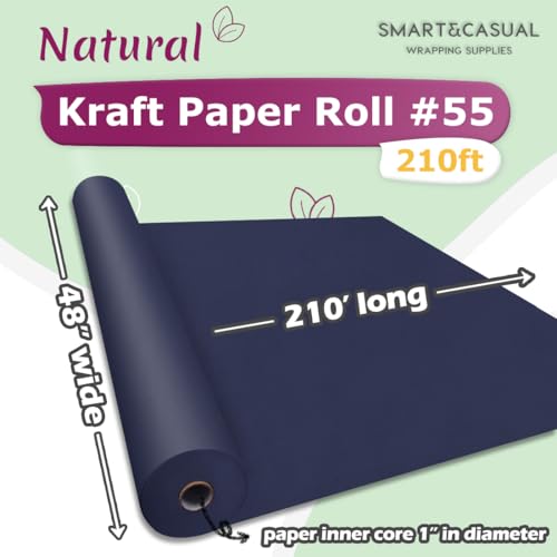 Image of SMART&CASUAL 48 inch x 2,520 inch (210') Navy Blue Kraft Craft Paper Roll for Gift Wrapping Bulletin Board Bouquet Flower Art Packing Parcel Table Covering 80GSM 55LB (Navy Blue, 48 inch x 210')