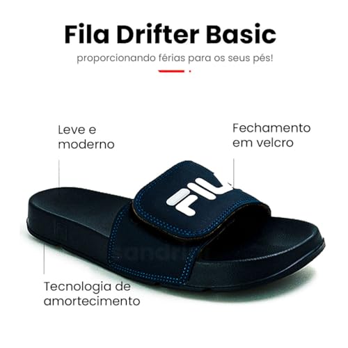 Chinelo Slide Fila Drifiter Vlc Masculino Basic Casual Marinho/Branco/Prata 39