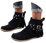 Black Fringe Ankle Boots For Women 2026,Vintage Tassel...