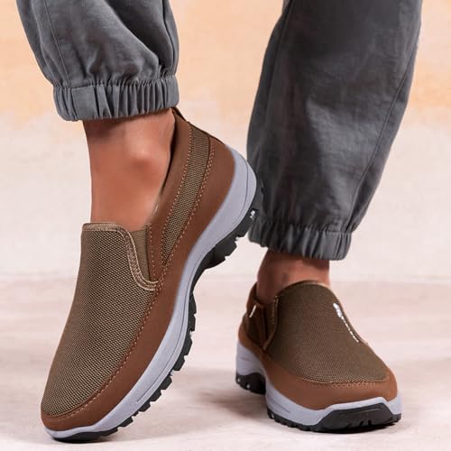 Men's Canvas Slip-On Loafers Large Size Driving Shoes Soft Rubber Sole, Breathable Lining Low-Top Round-Toe Design for Business Casual & Casual Attire4