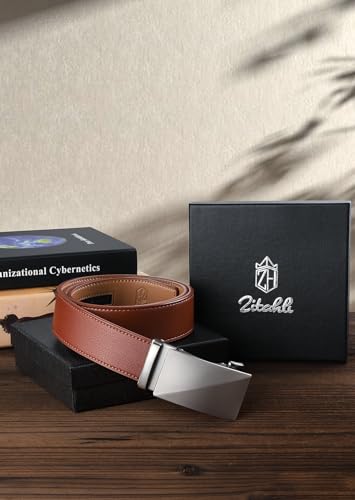 Image of Zitahli Belt Men,Leather Ratchet Belt for Men Dress Casual Every Day with Adjustable Buckle,Trim to Fit For Gift