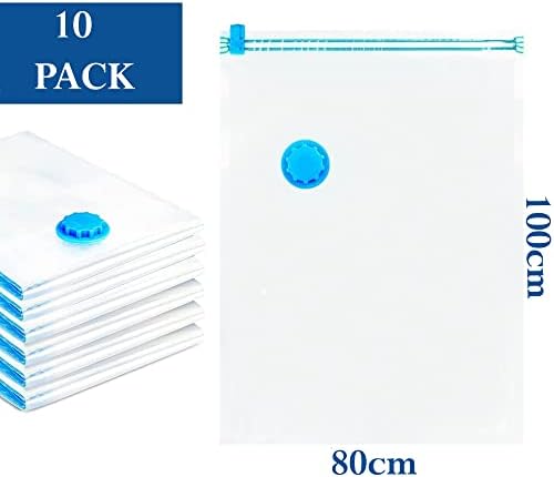 10 Pack 100x80cm Vacuum Storage Bags - Air Tight Space Saver Vaccum Bags for Wardrobes, Cupboards - Large Reusable Vacuum Bags for Clothes, Duvets, Bedding and Blankets