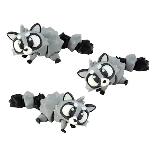 3D Printed Articulated Raccoon Fidget Toy 3 Pack – Flexible Cute Animal Desk Decor, Adult Stress Relief Fidget Collectible – 3D Printed in USA
