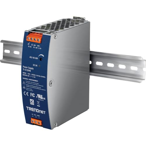 Image of TRENDnet 150W, 48 - 56V DC, 3.12A AC to DC DIN-Rail Power Supply with PFC Function, TI-S12048, 150% Peak Load Capability, UL 62368 Certified