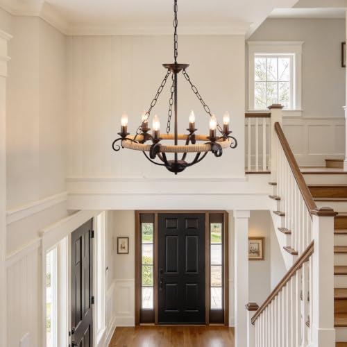 25.1" Wagon Wheel Chandelier 6-Light Black Farmhouse Chandelier — 사진 5