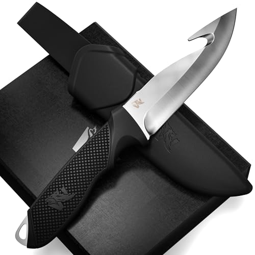 Wolfgangs WHUNTER Aufbrechmesser Jagdmesser feststehende Klinge mit starkem D2 Stahl (Durchgängiger Erl) - Auch als Angelmesser - Survival Outdoor Messer zum Wild aufbrechen mit robuster Scheide Wolfgangs WHUNTER Aufbrechmesser Jagdmesser feststehende Klinge mit starkem D2 Stahl (Durchgängiger Erl) - Auch als Angelmesser - Survival Outdoor Messer zum Wild aufbrechen mit robuster Scheide