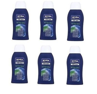 6 x Nivea For Men Energy Shower Gel 50ml - Mini Nivea Shower Gel Travel Size