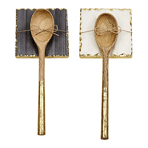 Mud Pie Gold Edge Marble Spoon Rest With Spoon, Gray, Spoon 10.5" | Rest 4.5 X 4.5" #TOP1