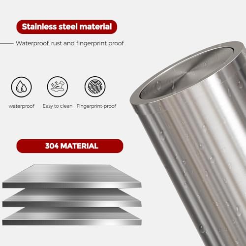 Image of Brushed Nickel Bathroom Trash Can,Stainless Steel Garbage Can with Fild Lid,Small Trash Can for Bedroom,Hotel,Office,Laundry(Sliver)