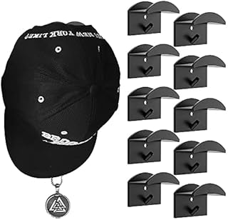 MOSTRUST Upgraded Adhesive Hat Hooks for Wall Mount with Screws(10-Pack), Hat Rack Special for Baseball Caps, Hat Hangers Holder Storage Organizer for Room Decoration(Black)