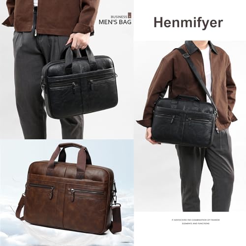 Maletín de cuero para laptop hombre 16 pulgadas negro miniatura 3