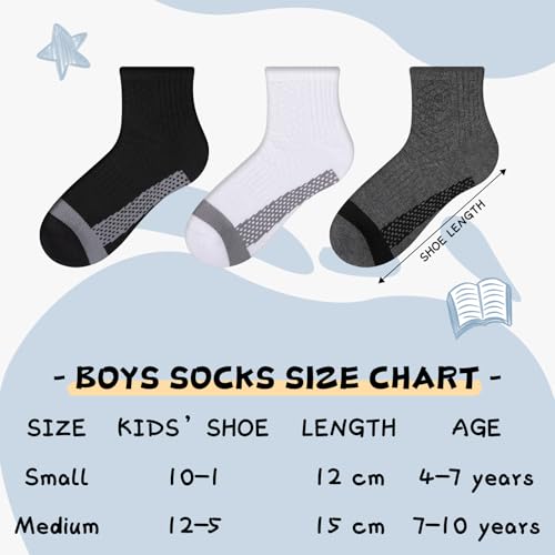 Comfoex 10 Pairs Boys Socks Half Cushion Cotton Quarter Running Socks Ankle Sock for Little Big Kids 6-8 8-10 Years Olds2