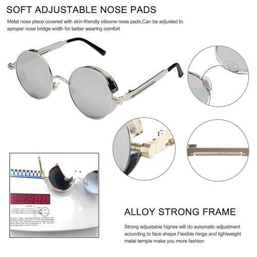 Image of PROUDDEMON Retro Gothic Steampunk Sunglasses for Women Men Round Lens Metal Frame