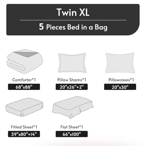 MUXHOMO 5 Pieces Twin XL Comforter Set, Reversible Bed in a Bag Twin XL Size, All Season Bedding Set with Comforter, Flat Sheet, Fitted Sheet, Pillowcases & Shams, Greyish Purple & Light Grey by MUXHOMO - Used condition - Image 5