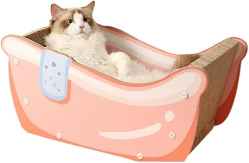 猫 つめとぎ 猫 爪とぎ 猫ハウス猫小屋 ダンボール 爪研ぎ 高密度ダンボール 家具破壊防止 掃除便利 ストレス解消 高密度 段ボール 猫用爪とぎ ペットハウス 通気 爪とぎ兼ベッド 猫箱 ストレス解消 バスタブ型 (M,ピンク)