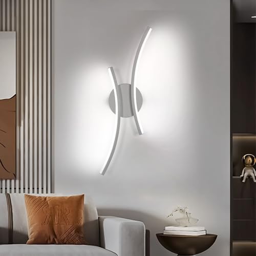 Goeco Applique da Parete LED, 20 W 44 CM Lampada da Parete Interno, Luce Fredda 6500K, Design Moderno a Tubi Arcuati per Camera da Letto, Soggiorno, Corridoio, Bianco
