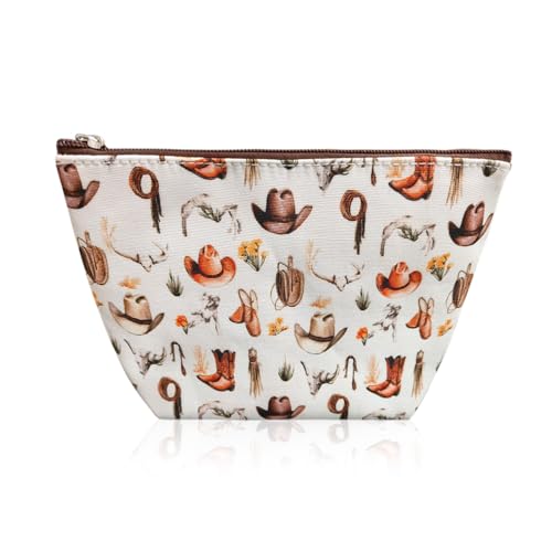 Mini Momo Makeup Bag Travel Organizer Toiletry Pouch for Women Small Cosmetic Case for Purse, Cute Fabric Storage Clutch (Small Makeup Bag - Western)