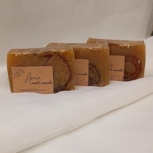 Kit com 3 Sabonetes Artesanais Naturais Aveia, Mel e Canela com Ó...