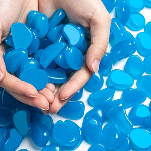 Landical 200 Pcs Glow in The Dark Rocks Bulk 1.06 Inch Blue Garden Glow Rocks Outdoor Garden Glow in The Dark Pebble Glow in The Dark Stone for Walkway Backyard Landscaping Fish Tank Plant Decor