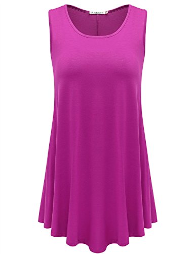 JollieLovin Womens Sleeveless Comfy Plus Size Tunic Tank Top with Flare Hem - Fushia, L