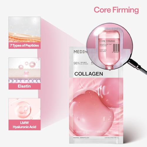 Image of MEDIHEAL Essential Face Mask [Collagen] 10 pcs. for Plumping Hydration, Glass Skin & Skin Nourishment - Travel Essentials, Korean Beauty Sheet Mask