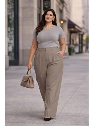 Image of KOTTY Plus Size Women's High Waist Comfortable Straight Fit Formal Pants