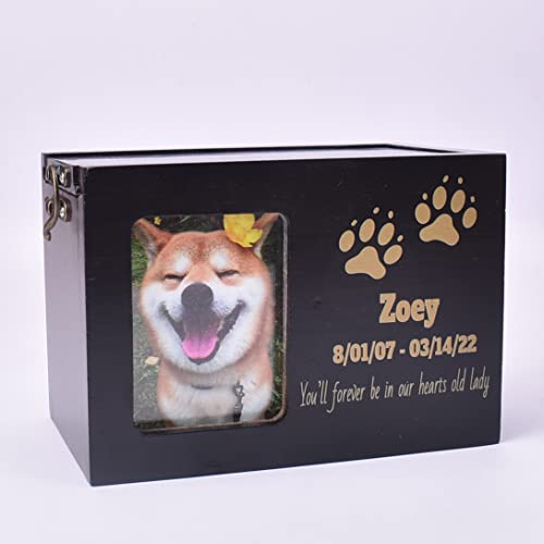GIBZ Urnes Personnalisé pour Animaux Cendres pour Chiens Chats Cendres Boîte Commémorative en Bois avec Nom de Photo, Noir