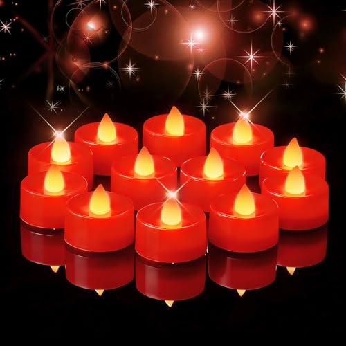 Image of Amagic Red LED Tea Lights Candles, 24 Pack Battery Operated Flameless Tea Lights, Long Lasting Colored Tealights Candles for Halloween and Christmas, Holiday Decor, Theme Party, Wedding Table Decor