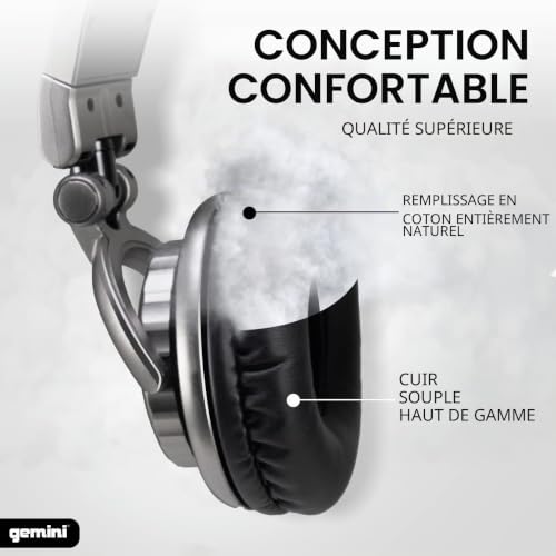 Gemini Sound DJX-500 – Casque DJ Professionnel, fermé, Filaire, Oreillettes pivotables à 90°/180°, Transducteurs 57mm, Oreillettes rembourrées – Idéal pour écoute en Studio – vue 5