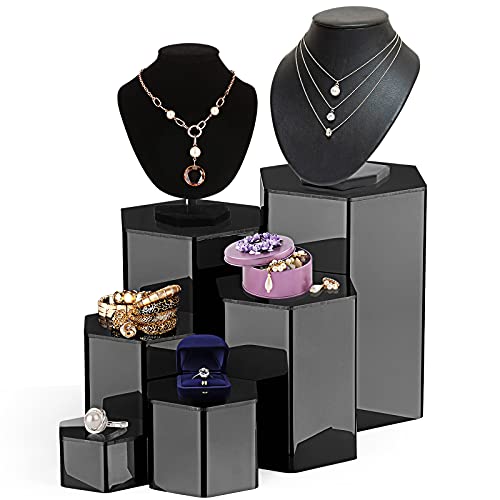 Jetec Hexagonal Jewelry Display Risers Hexagonal Market Display Risers Stands Acrylic Showcase Acrylic Stand for Jewelry Model Figures Decoration, 6 Sizes(Black,6 Pieces) by Jetec - Image 4