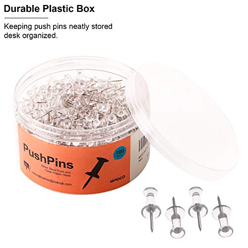 MROCO 700 Count Push Pins, Thumb Tacks Thumbtack Wall Tacks, Clear Thumb Tacks Steel Point and Clear Plastic Head, PushPins for Cork Board - Thumbnail 4