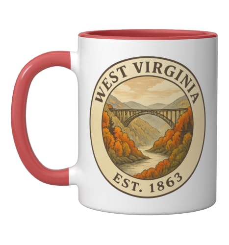 Vintage West Virginia Graphic Men Women West Virginia Ceramic Mug, Red/White, 11oz