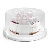 HOYA PONYOO Portable Cake Carrier with Handle, Round Cupcake Holder with Lid, Plastic Storage Contai