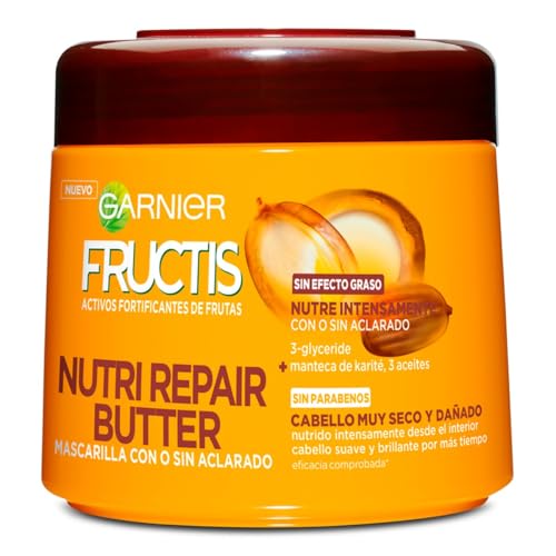 Garnier Fructis Nutri Repair Butter Mascarilla Fortificante que Nutre y Suaviza, con 3-Glyceride, Manteca de Karité y 3 Aceites, 320 ml, El embalaje puede variar