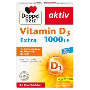 Doppelherz Vitamin D 1000 – Vitamin D als Beitrag zur normalen Funktion des Immunsystems, der Knochen & Muskelfunktion – 45 Mini-Tabletten
